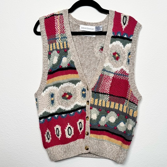 Vintage Robert Scott Ltd Hand Knit Sweater Vest Linen Cotten Blend Medium - Picture 1 of 5